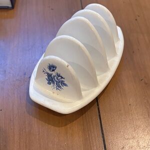 White Ceramic Toast Rack with Blue Floral Design